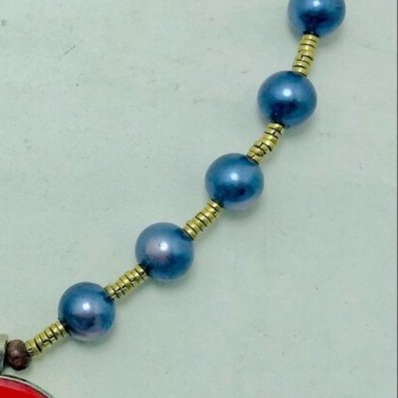 Metal And Wooden Beaded Chain Pendant Necklace, Handmade Light Weight Pendant - Picture 12 of 13